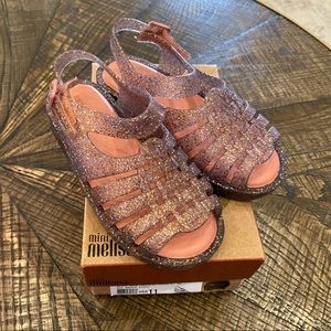 Girls Mini Melissa Size 11 Pink Glitter Jelly Sandals